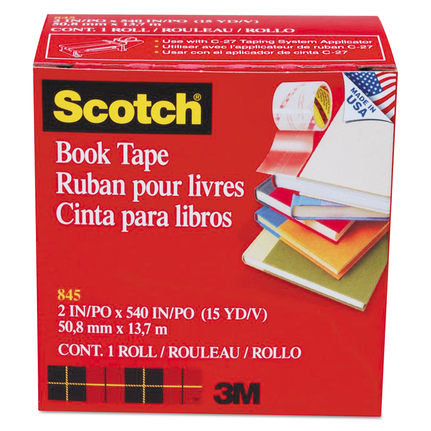 Scotch MMM8452 Book Repair Tape, 2" x 15yds, 3" Core, Clear