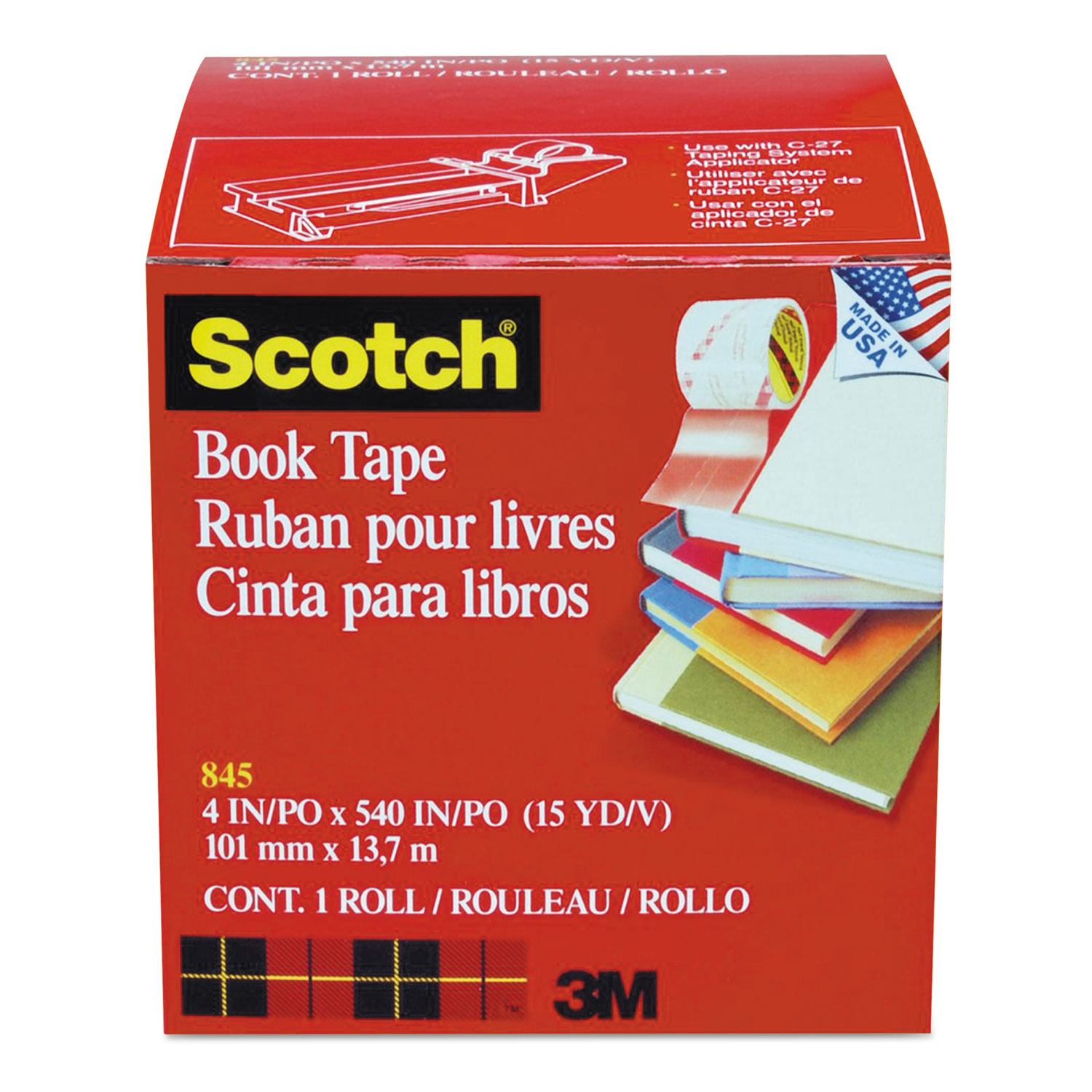 Scotch MMM8454 Book Repair Tape, 4" x 15yds, 3" Core, Clear