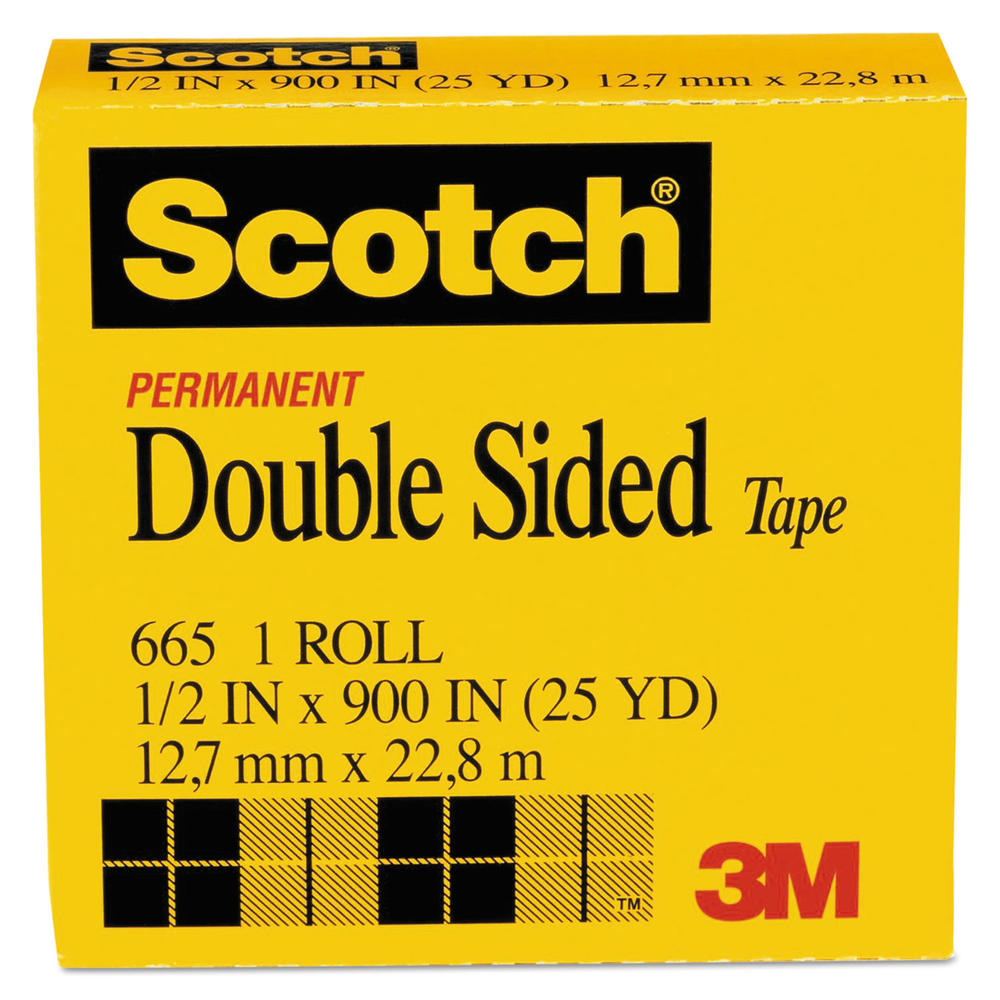Scotch MMM66512900 Double-Sided Tape, 1/2" x 900", 1" Core, Clear