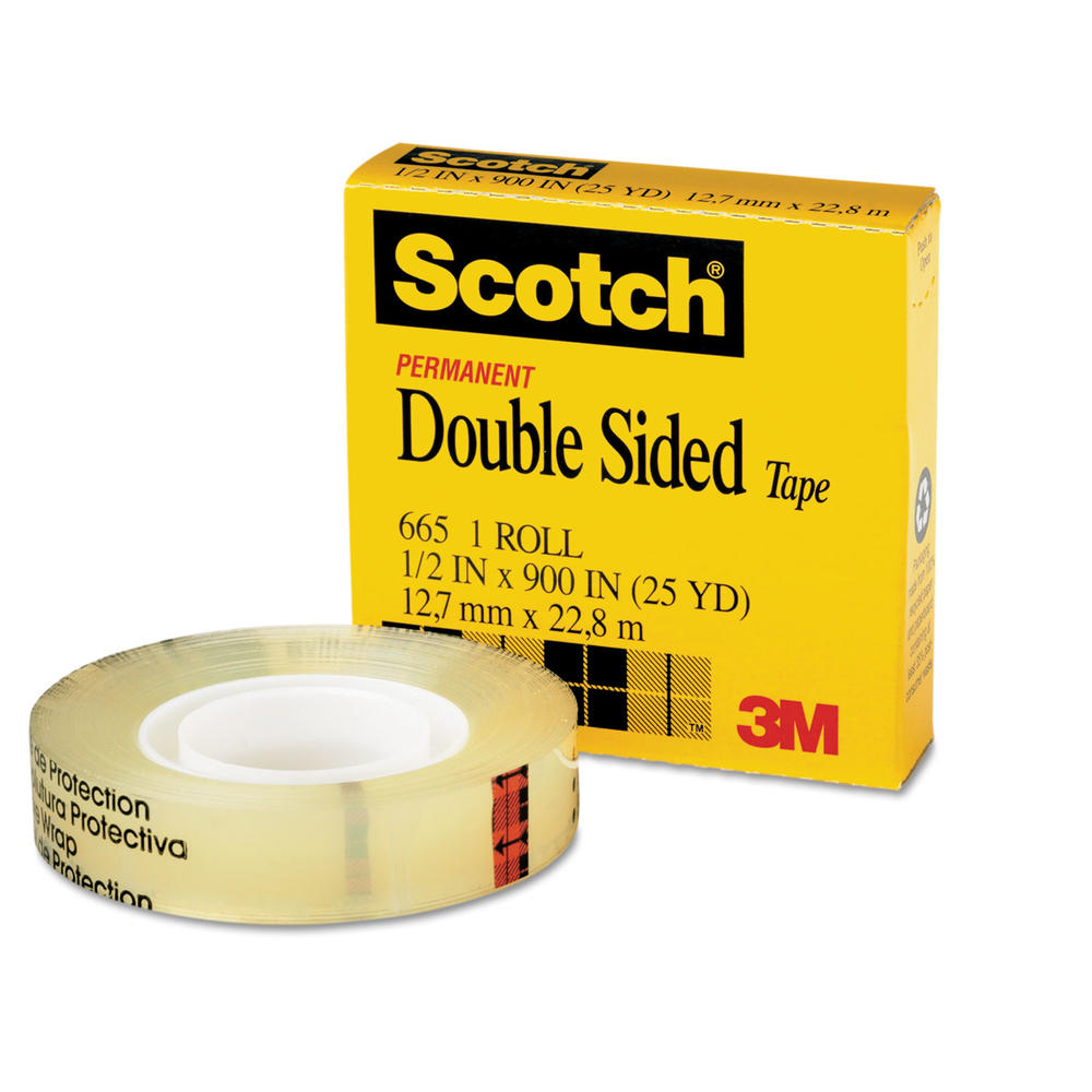 Scotch MMM66512900 Double-Sided Tape, 1/2" x 900", 1" Core, Clear