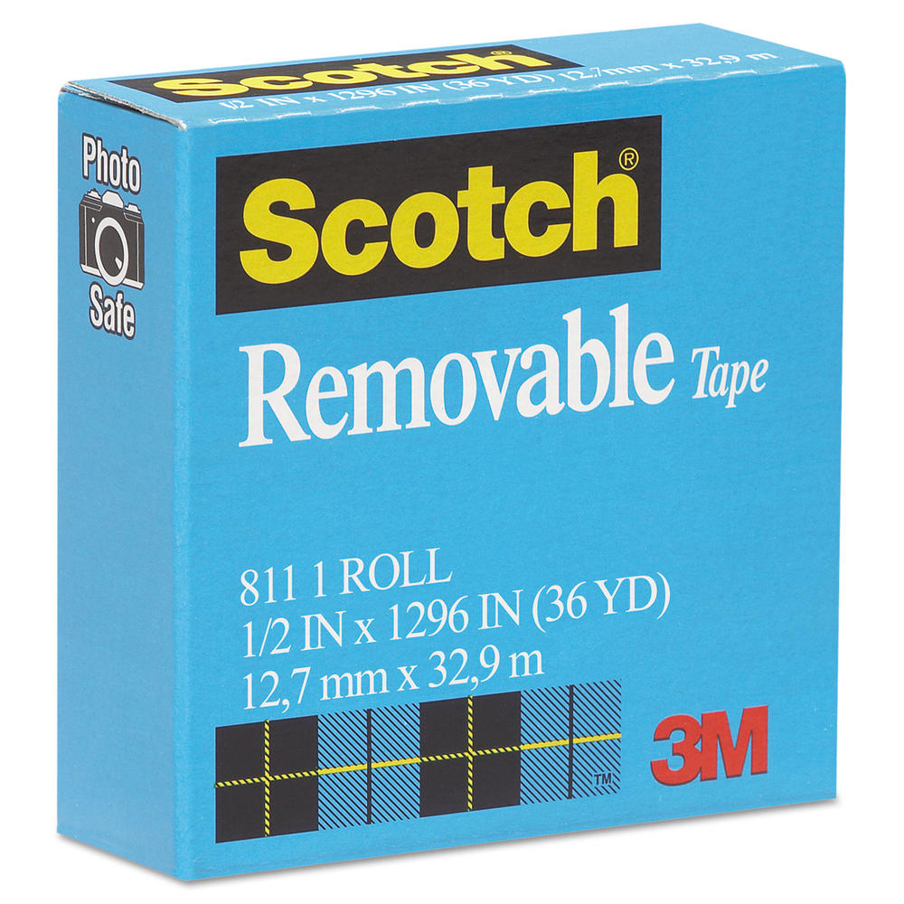 Scotch MMM811121296 Removable Tape, 1/2" x 1296", 1" Core, Transparent