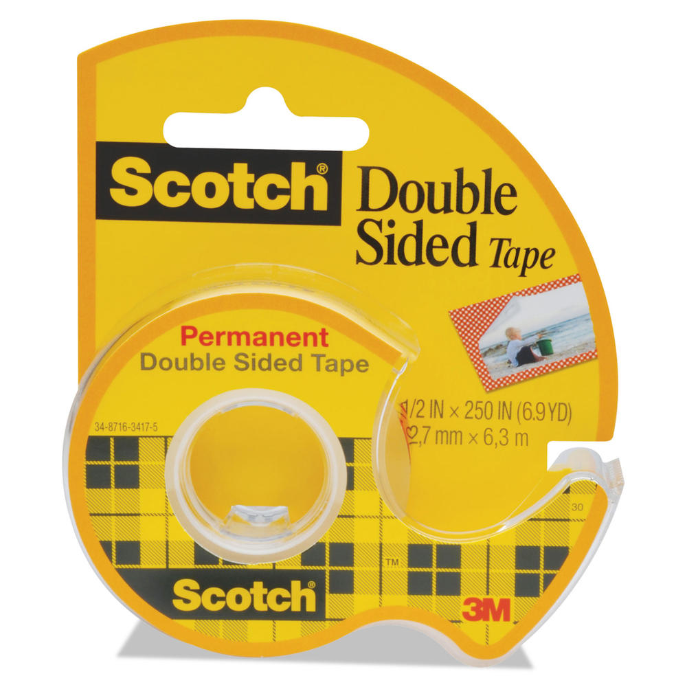 Scotch MMM136 665 Double-Sided Permanent Tape in Handheld Dispenser, 1/2" x 250", Clear