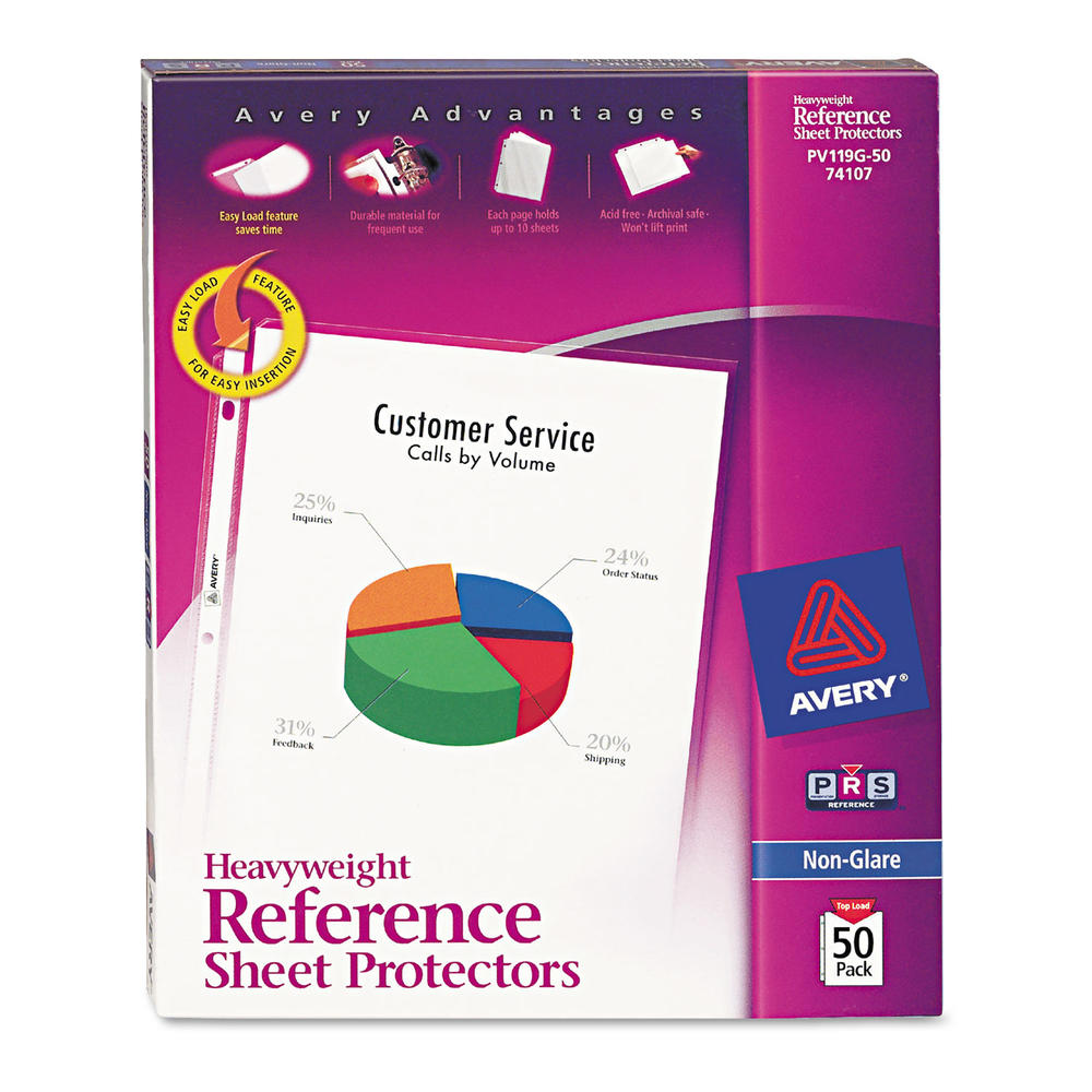 Avery AVE74107 Top-Load Poly Sheet Protectors, Heavy Gauge, Letter, Nonglare, 50/Box