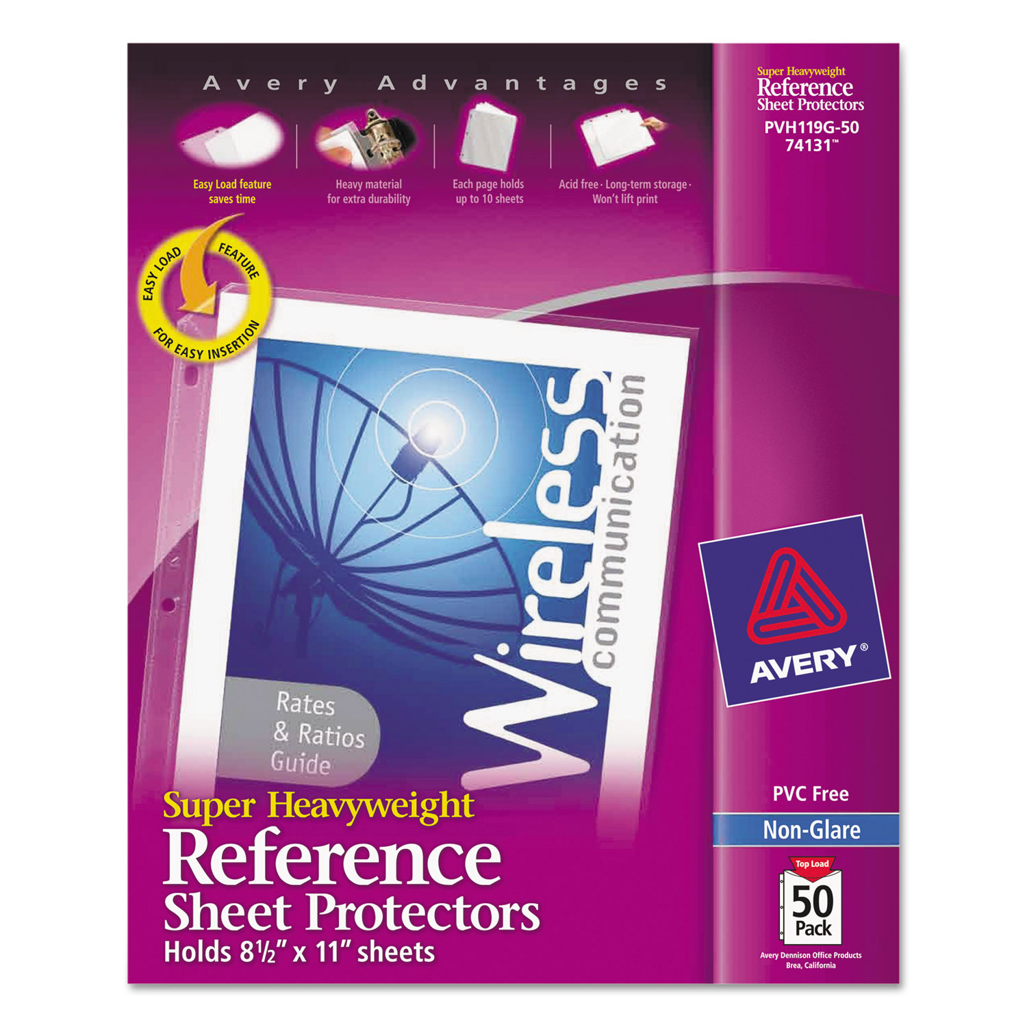 Avery AVE74131 Top-Load Poly Sheet Protectors, Super Heavy Gauge, Letter, Nonglare, 50/Box