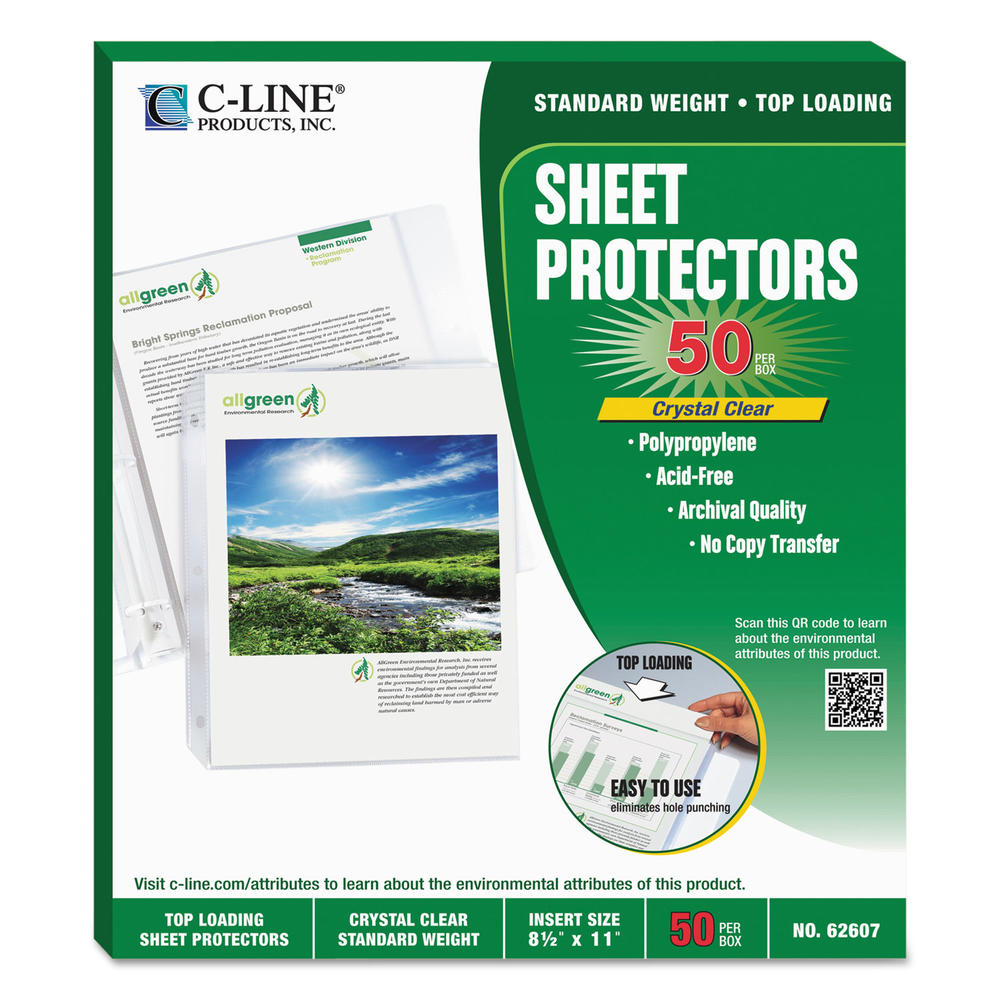 C-Line CLI62607 Sheet Protectors, Heavy, Clear, Polypropylene, 2", 11 x 8 1/2, 50/BX