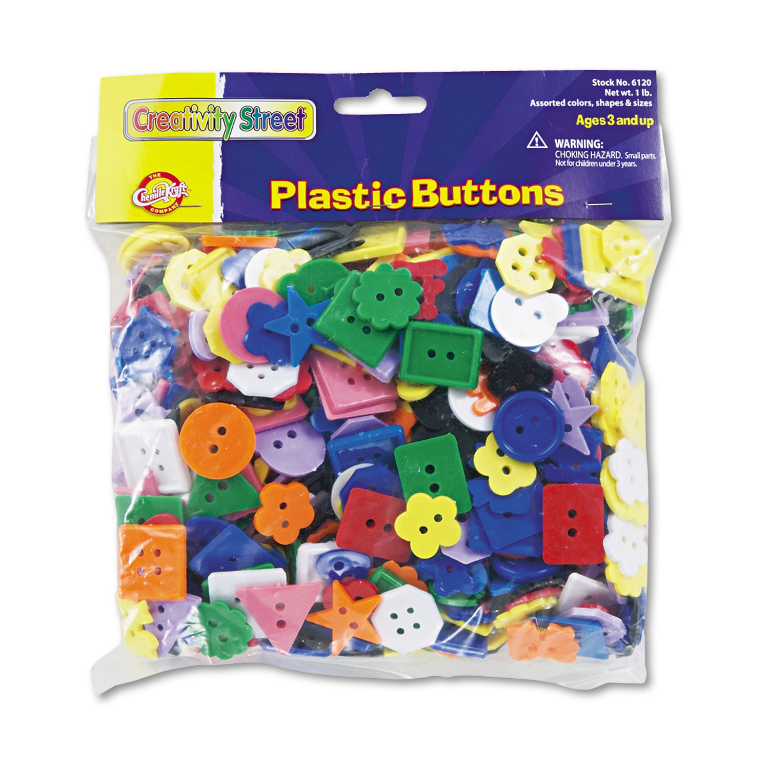 Chenille Kraft CKC6120 Plastic Button Assortment, 1 lbs., Assorted Colors/Sizes