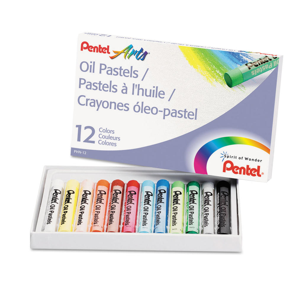 Pentel PENPHN12 Oil Pastel Set With Carrying Case,12-Color Set, Assorted, 12/Set