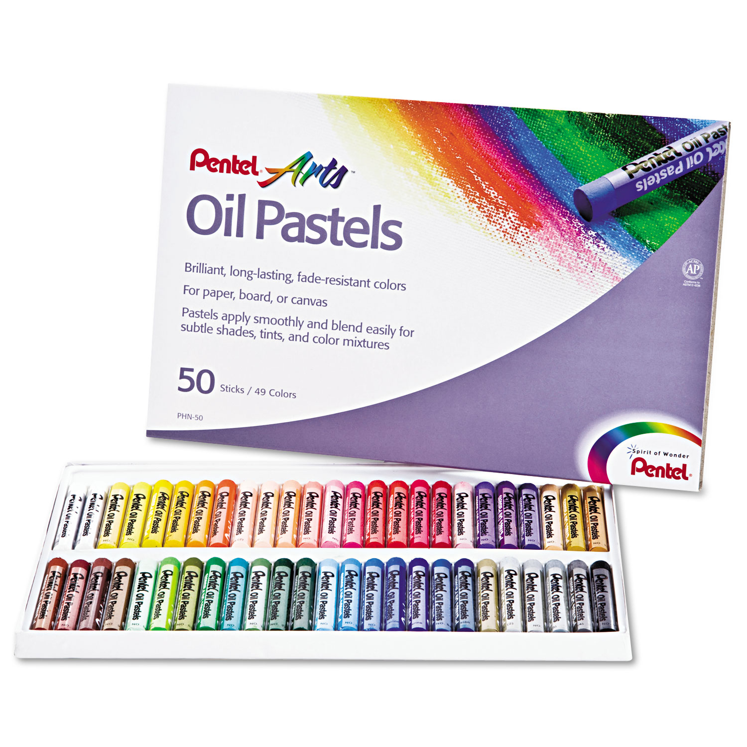 Pentel PENPHN50 Oil Pastel Set With Carrying Case,45-Color Set, Assorted, 50/Set