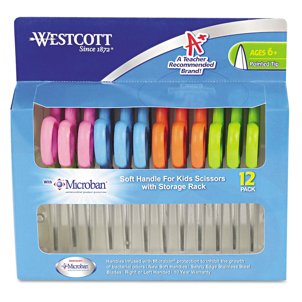 Westcott ACM14874 Kids Soft Handle Scissors with Antimicrobial Protection, 12/Pack, 5" Ptd
