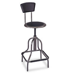 Safco Diesel Series Industrial Stool w/Back, High Base, Pewter Leather Seat/Back Pad