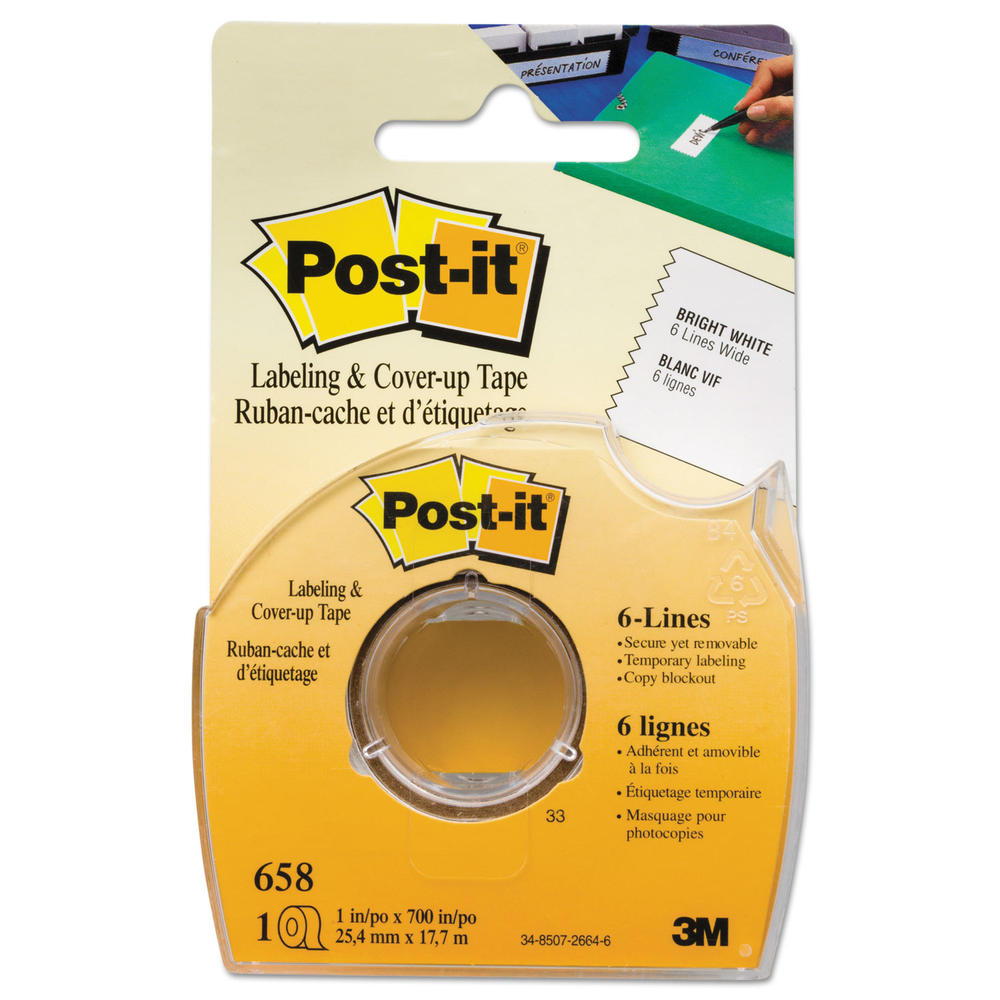 Post-it MMM658 Labeling & Cover-Up Tape, Non-Refillable, 1" x 700" Roll