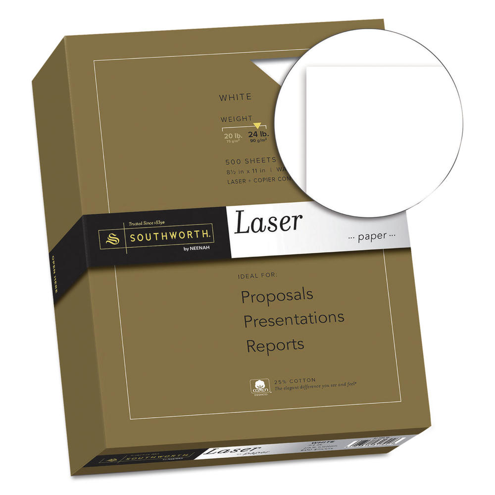 Southworth SOU3172410 25% Cotton Laser Paper, 24lb, 95 Bright, Smooth Finish, 8 1/2 x 11, 500 Sheets