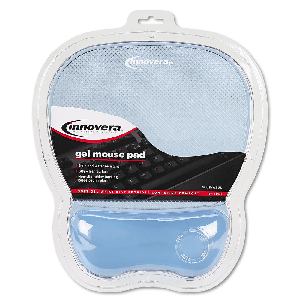 Innovera IVR51430 Gel Mouse Pad w/Wrist Rest, Nonskid Base, 8-1/4 x 9-5/8, Blue