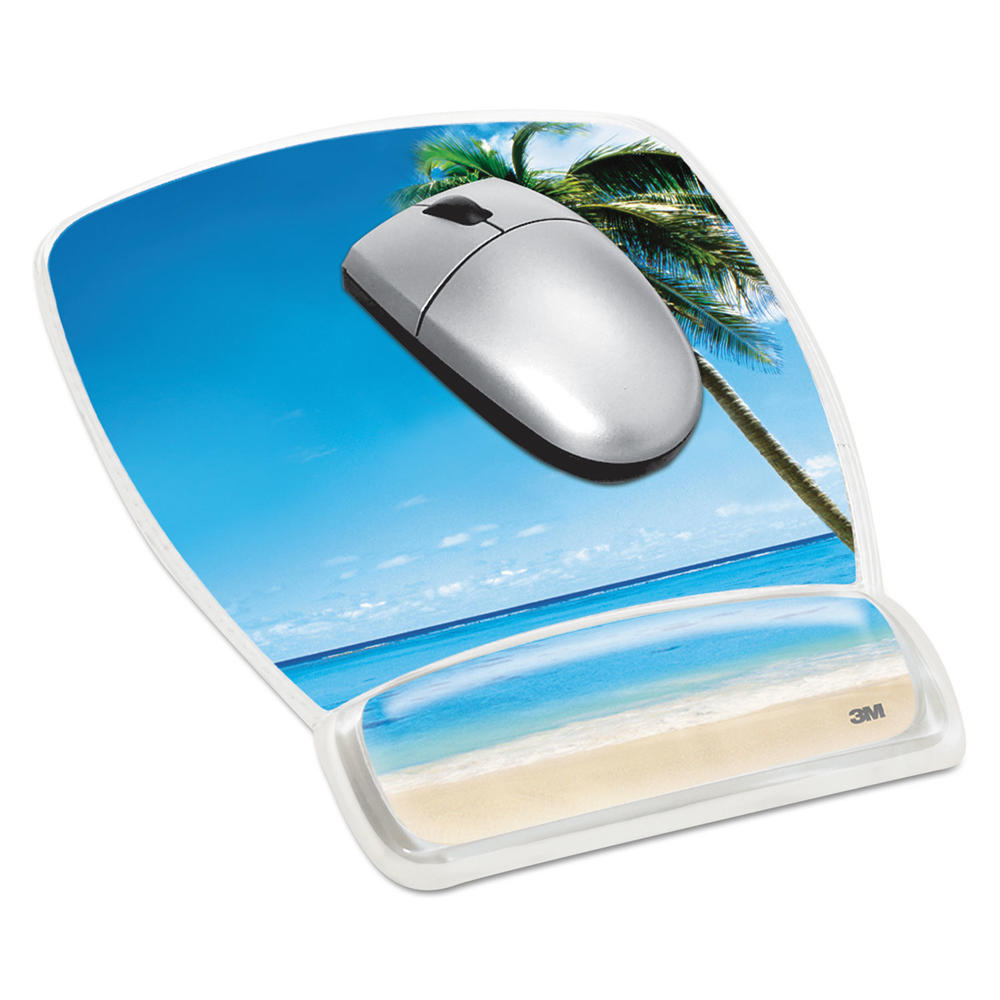 3M MMMMW308BH Fun Design Clear Gel Mouse Pad Wrist Rest, 6 4/5 x 8 3/5 x 3/4, Beach Design