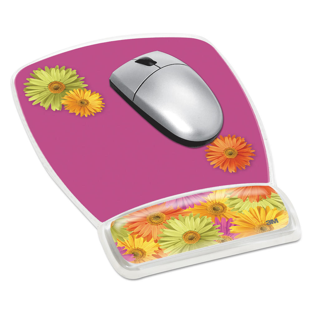 3M MMMMW308DS Fun Design Clear Gel Mouse Pad Wrist Rest, 6 4/5 x 8 3/5 x 3/4, Daisy Design