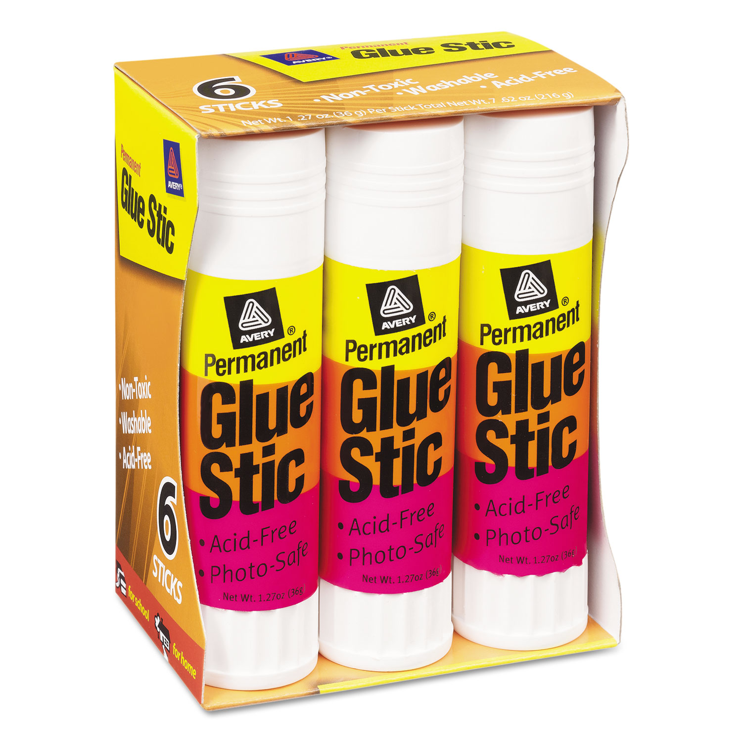 Avery AVE98073 Permanent Glue Stics, White Application, 1.27 oz, 6/Pack