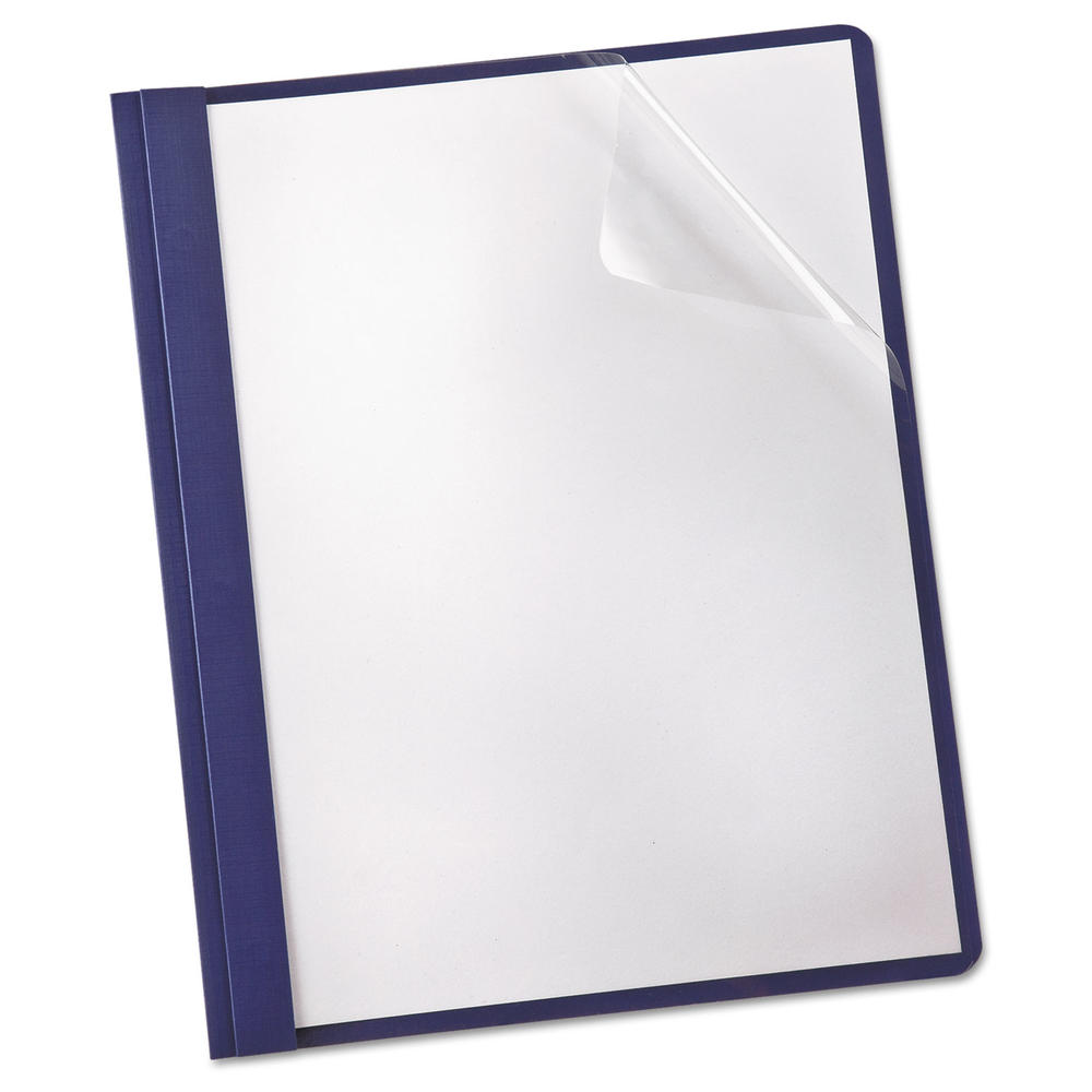 Oxford OXF53343 Linen Finish Clear Front Report Cover, 3 Fasteners, Letter, Navy, 25/Box