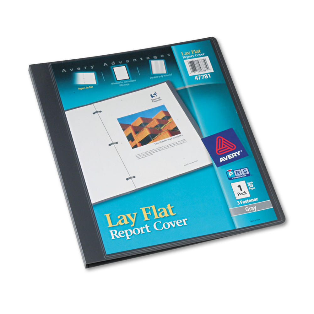 Avery AVE47781 Lay Flat View Report Cover w/Flexible Fastener, Letter, 1/2" Cap, Clear/Gray