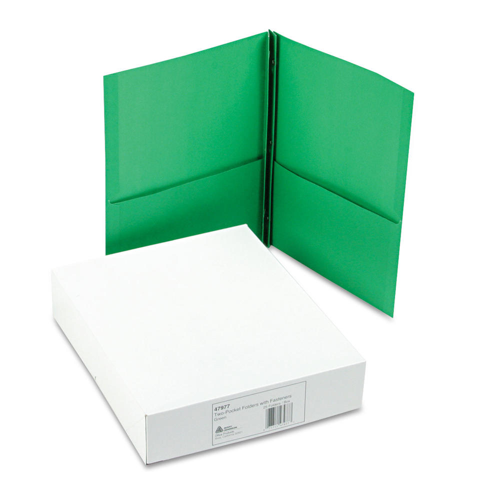 Avery AVE47977 TwoPocket Folder, Prong Fastener, Letter, 1/2" Capacity, Green, 25/Box