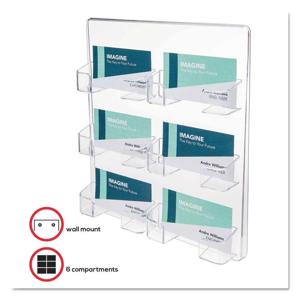 Deflect-O DEF70601 Six-Pocket Wall Mount Business Card Holder, Holds 480 2 X 3 1/2 Cards, Clear