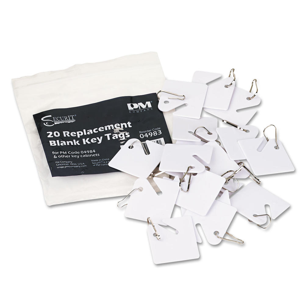 Securit PMC04983 Replacement Slotted Key Cabinet Tags, 1 5/8 x 1 1/2, White, 20/Pack