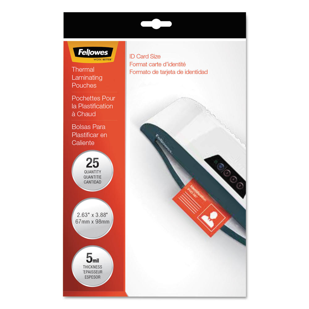Fellowes FEL52007 Laminating Pouches, 5mil, 2 5/8 x 3 7/8, ID Size, 25/Pack