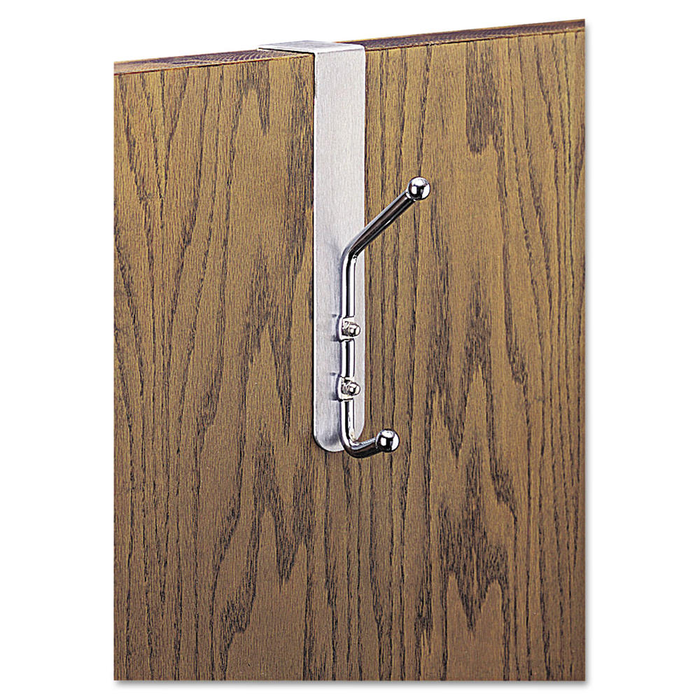 Safco SAF4166 Over-The-Door Double Coat Hook, Chrome-Plated Steel, Satin Aluminum Base