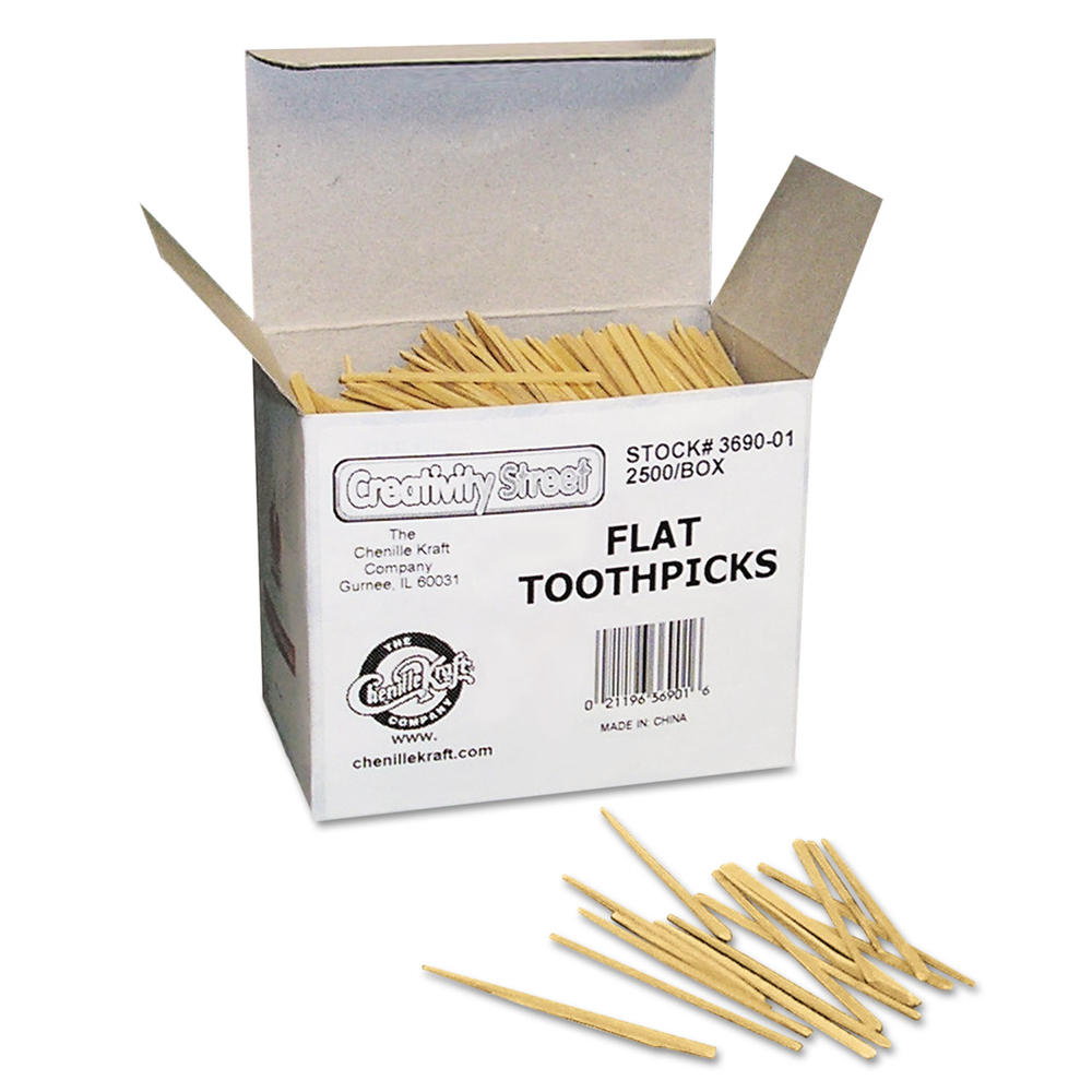Chenille Kraft CKC369001 Flat Wood Toothpicks, Wood, Natural, 2500/Pack