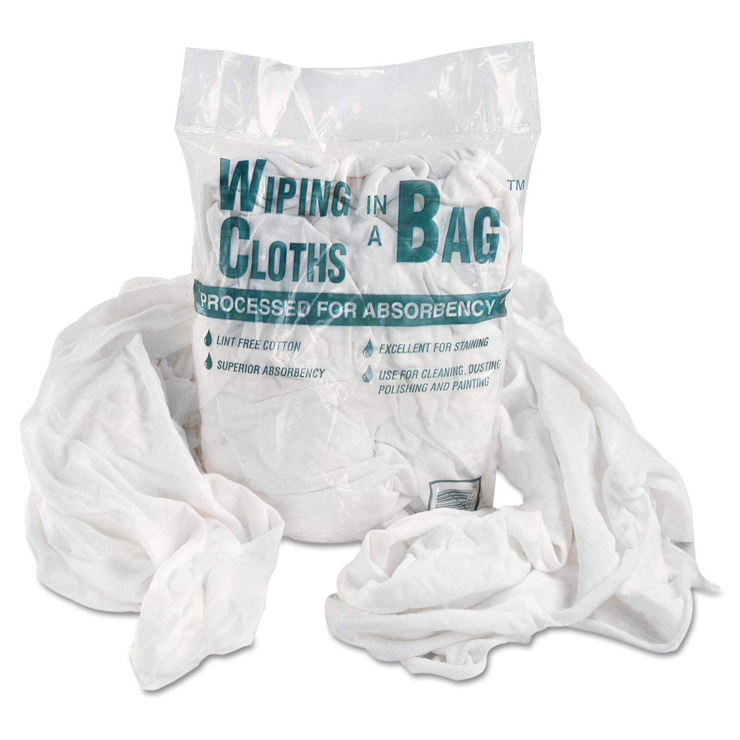 General Supply UFSN250CW01 Bag-A-Rags Reusable Wiping Cloths, Cotton, White, 1lb Pack
