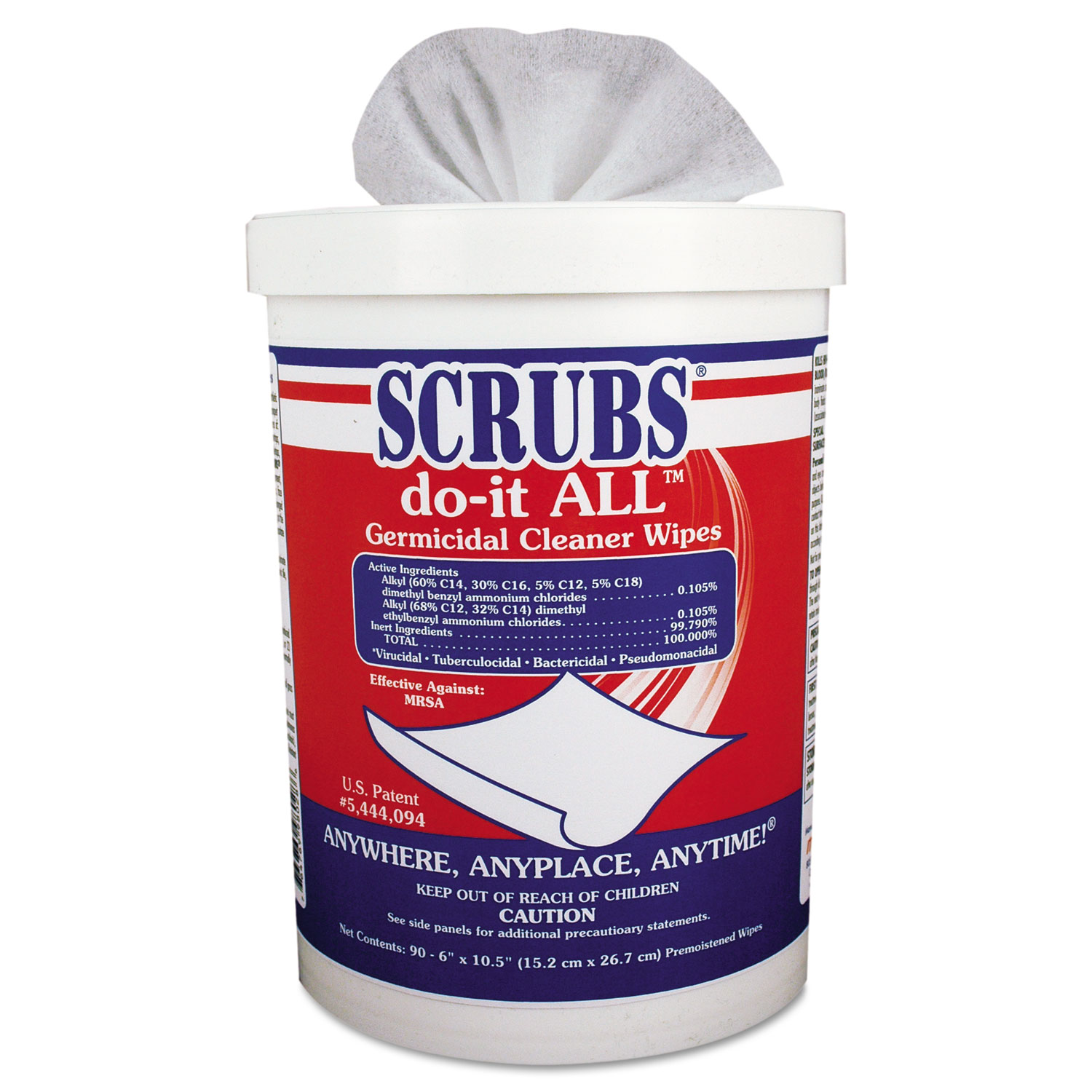 Scrubs ITW98028 do-it ALL Germicidal Cleaner Wipes, 6 x 10.5, Lemon-Lime, 90/Canister