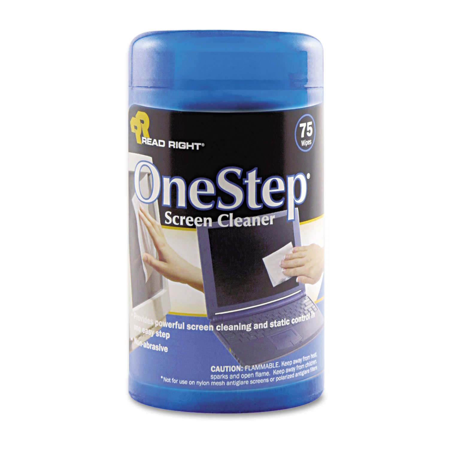 Read Right REARR1409 OneStep CRT Screen Cleaner Wet Wipes, Cloth, 5 1/4 x 5 3/4, 75/Tub