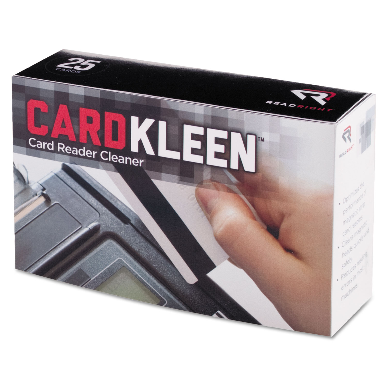 Read Right REARR1222 CardKleen Presaturated Magnetic Head Cleaning Cards, 3 3/8" x 2 1/8", 25/Box