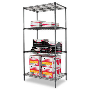 Alera Wire Shelving Starter Kit, FourShelf, 36w x 24d x 72h, Black
