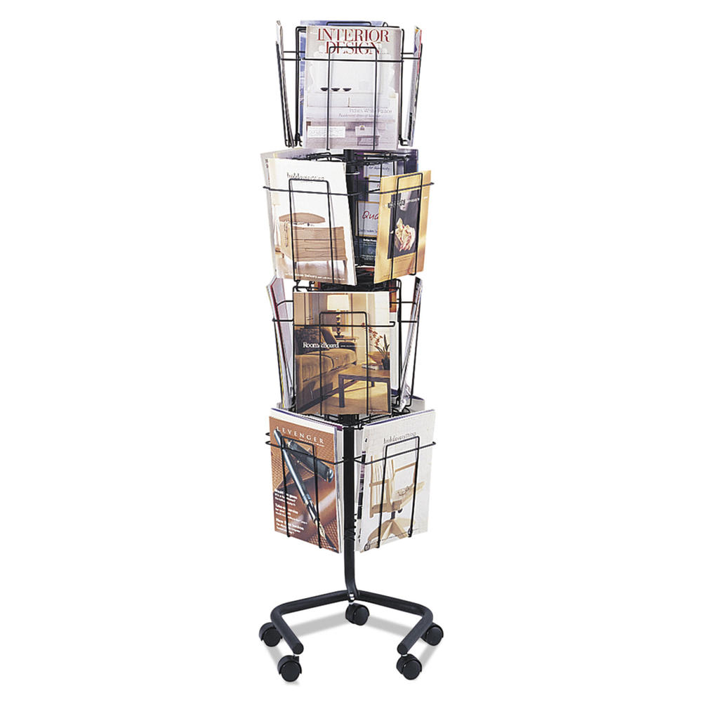 Safco SAF4139CH Wire Rotary Display Racks, 16 Compartments, 15w x 15d x 60h, Charcoal