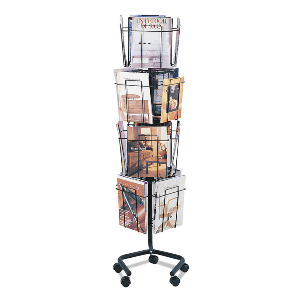 Safco SAF4139CH Wire Rotary Display Racks, 16 Compartments, 15w x 15d x 60h, Charcoal