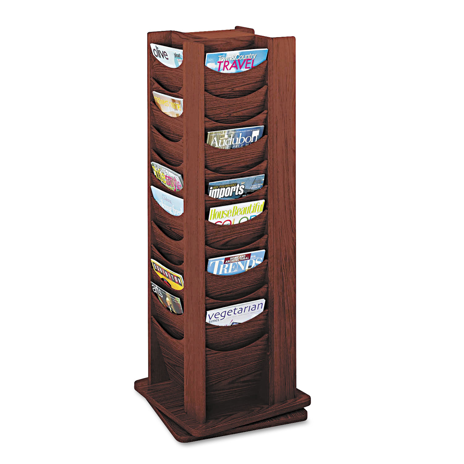 Safco SAF4335MH Rotary Display, 48 Compartments, 17-3/4w x 17-3/4d x 49-1/2h, Mahogany