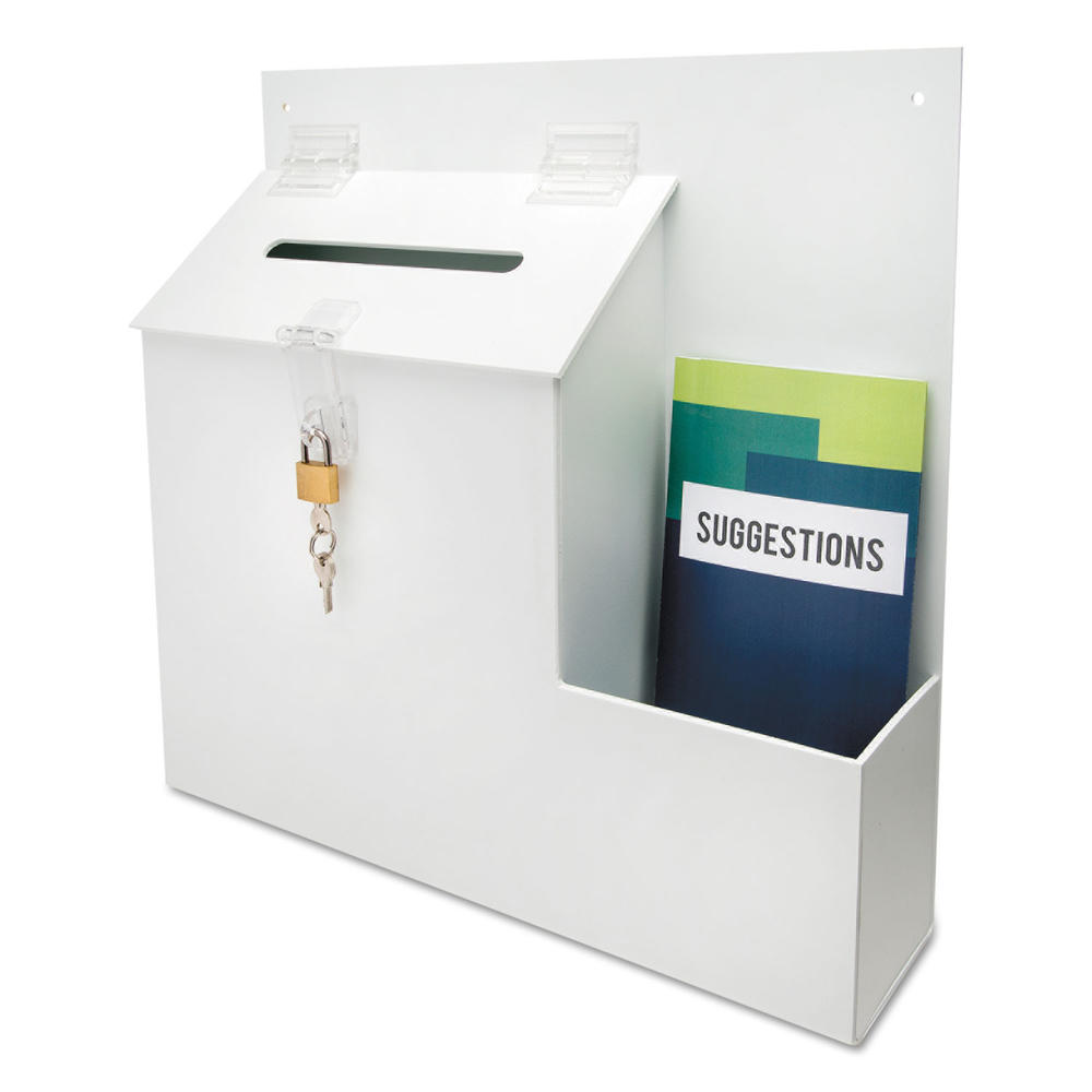 Deflect-O DEF79803 Plastic Suggestion Box with Locking Top, 13 3/4 x 3 5/8 x 13 15/16, White