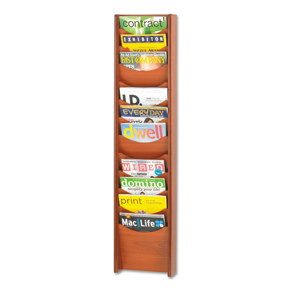 Safco SAF4331CY Solid Wood Wall-Mount Literature Display Rack, 11-1/4 x 3-3/4 x 48-3/4, Cherry