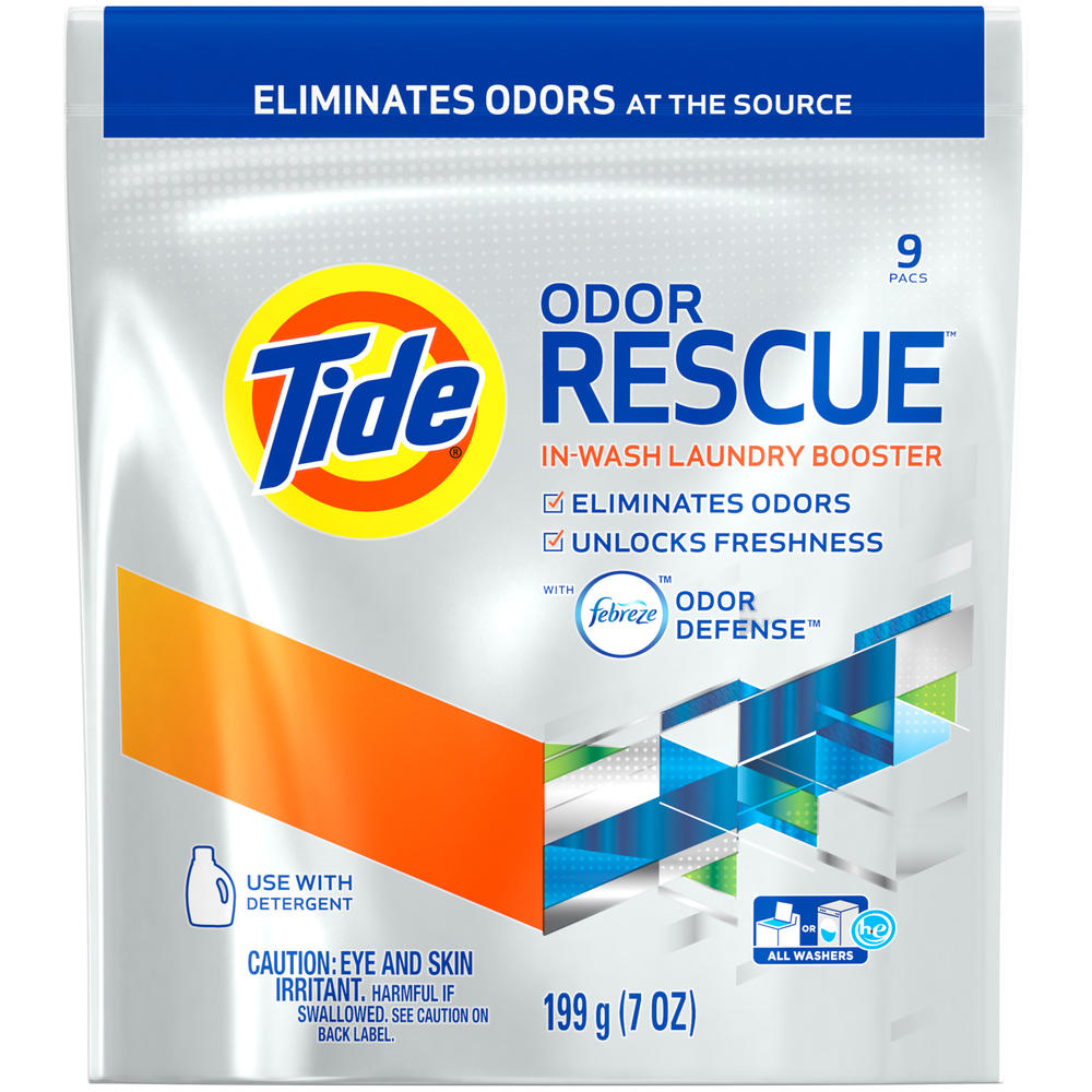Tide Odor Rescue with Febreze Odor Defense In-Wash Laundry Booster Pacs, 9 loads