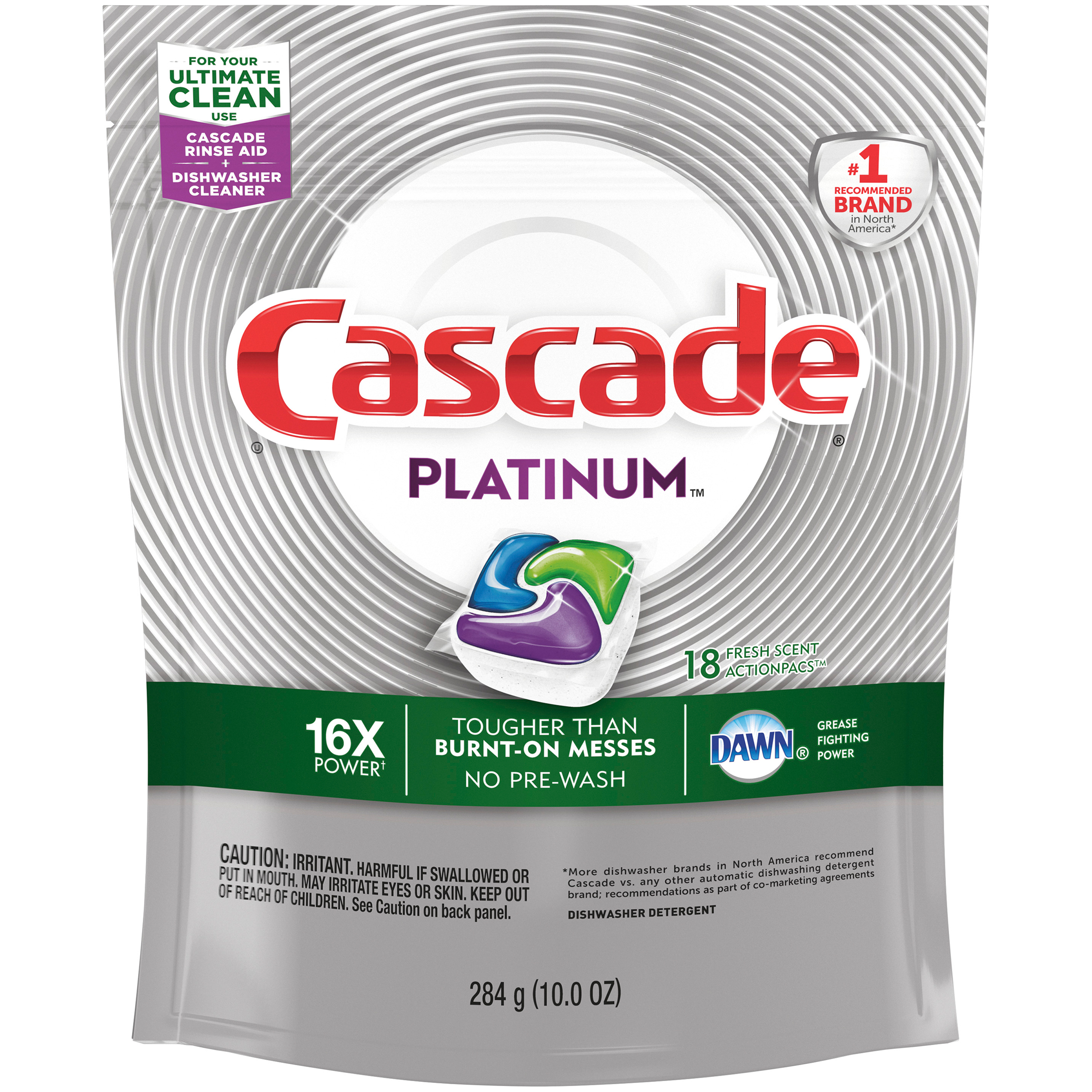 Cascade  Platinum Dishwasher Detergent ActionPacs, Fresh, 18 Count