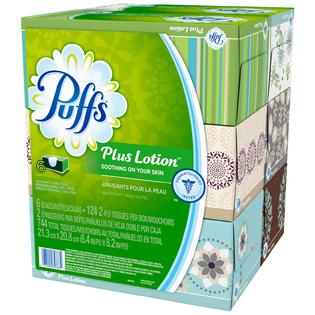 Puffs Plus Lotion Facial Tissues, 6 Family Boxes 744 ct Pack, 124 ...