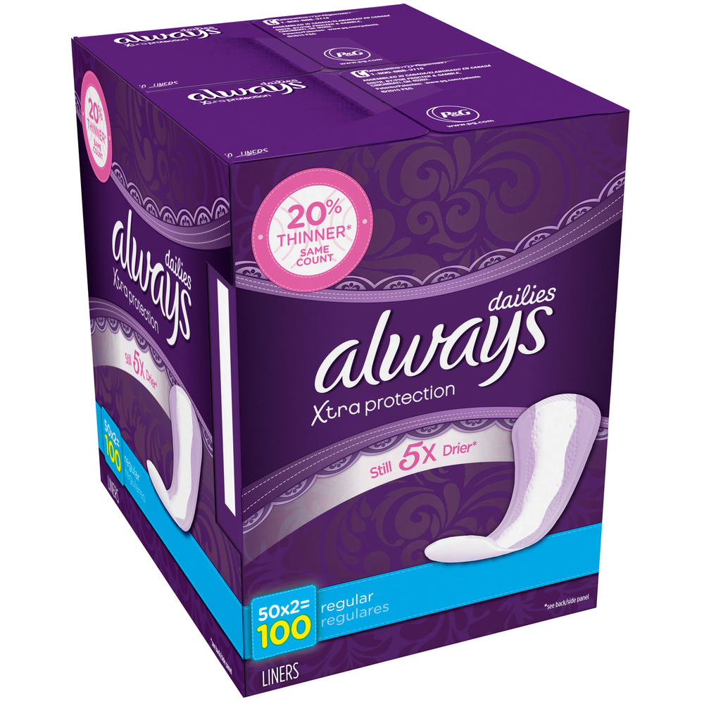 Always Xtra Protection Daily Liners, Regular 100 Count