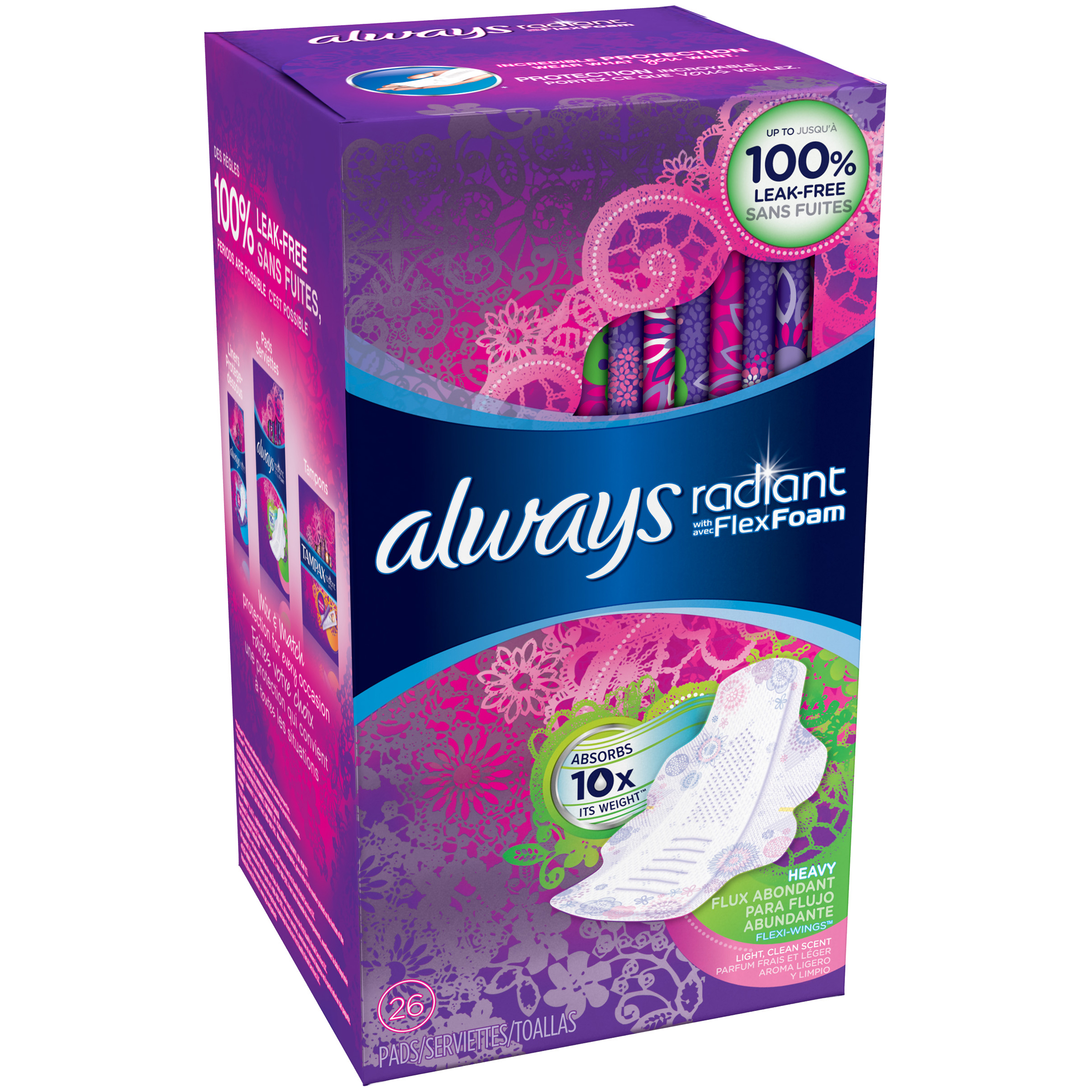 Radiant Heavy with wings scented Pads 26 count