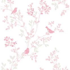 brewster home fashions 2704-22681 chirp pink birds & trees wallpaper