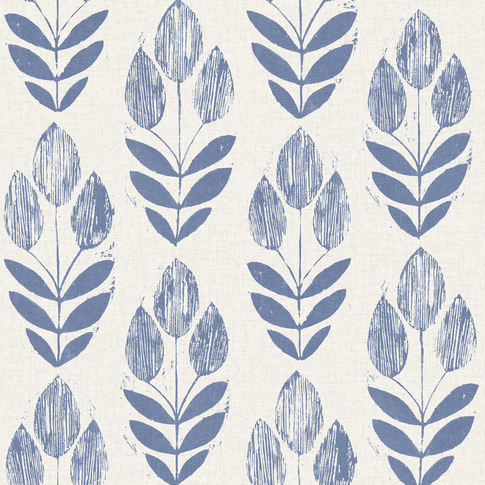 Beacon House Scandinavian Blue Block Print Tulip Wallpaper