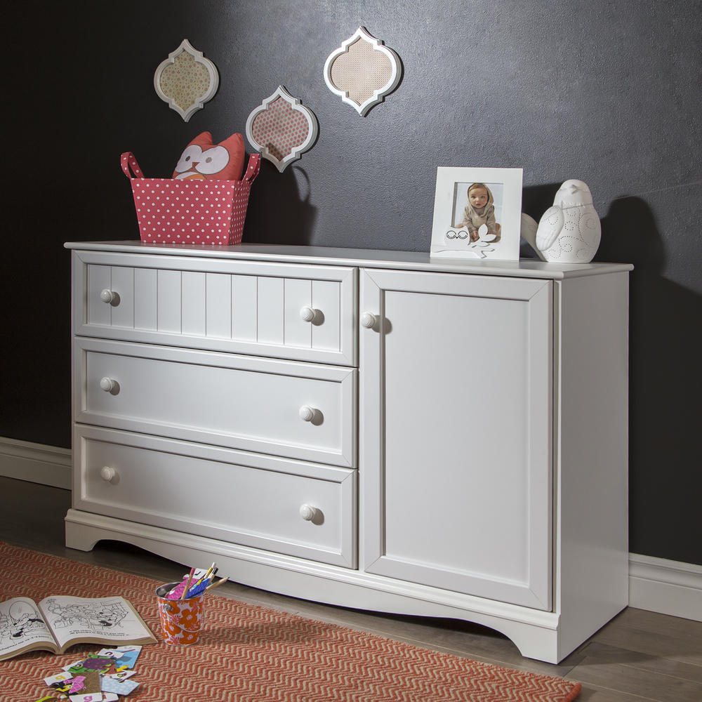 South Shore Savannah 3-Drawer Dresser with Door, Pure White