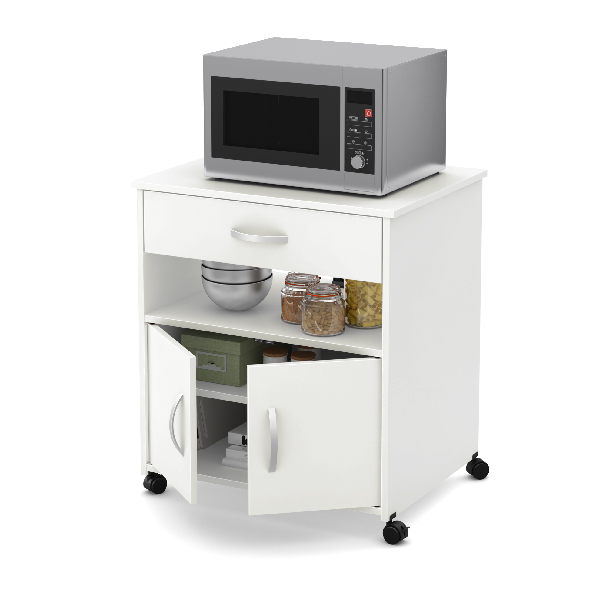 South Shore Axess Microwave Cart on Wheels, Pure White