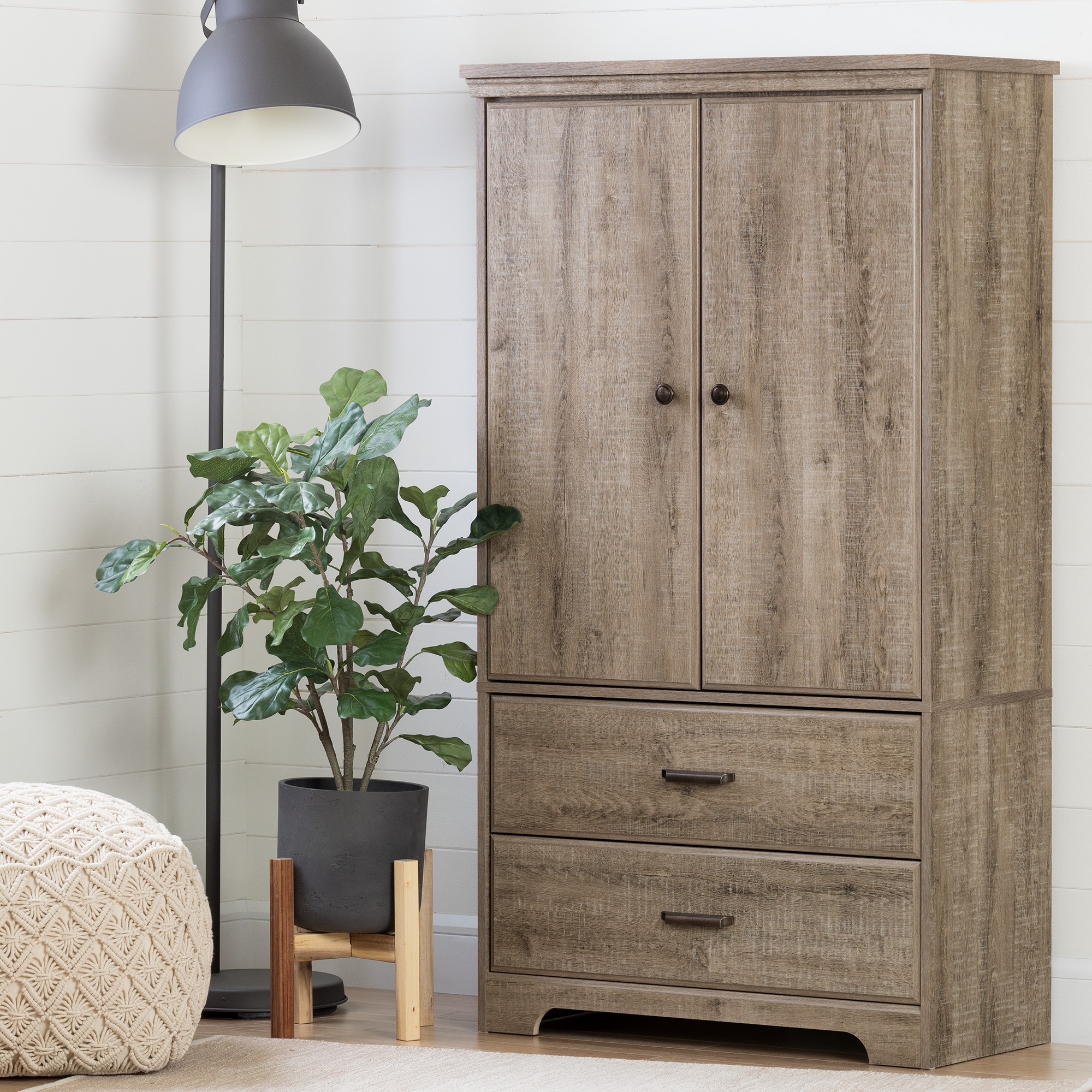 South Shore Versa 2-Door Armoire with Drawers, Weathered Oak