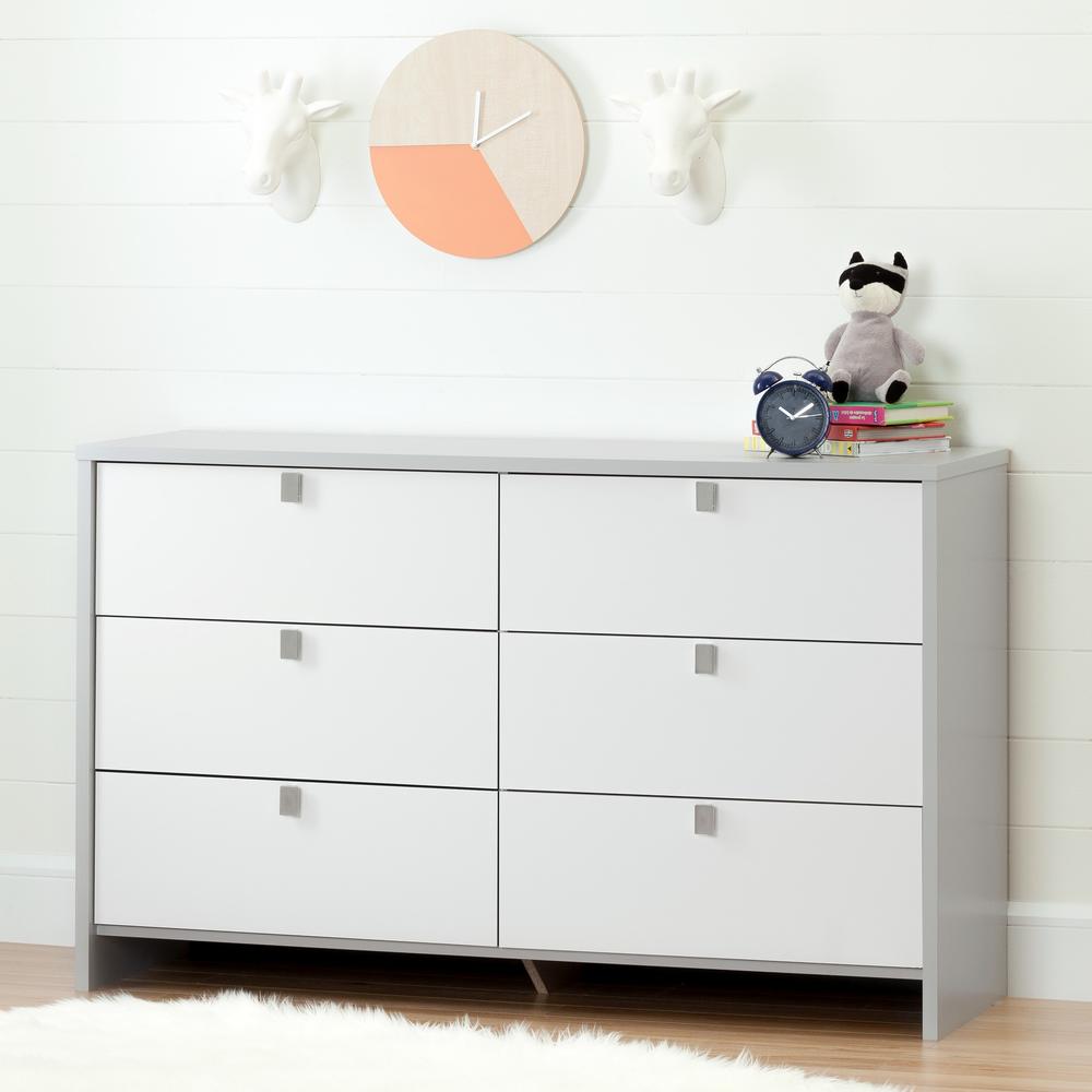 South Shore Cookie 6-Drawer Double Dresser, Soft Gray and Pure White