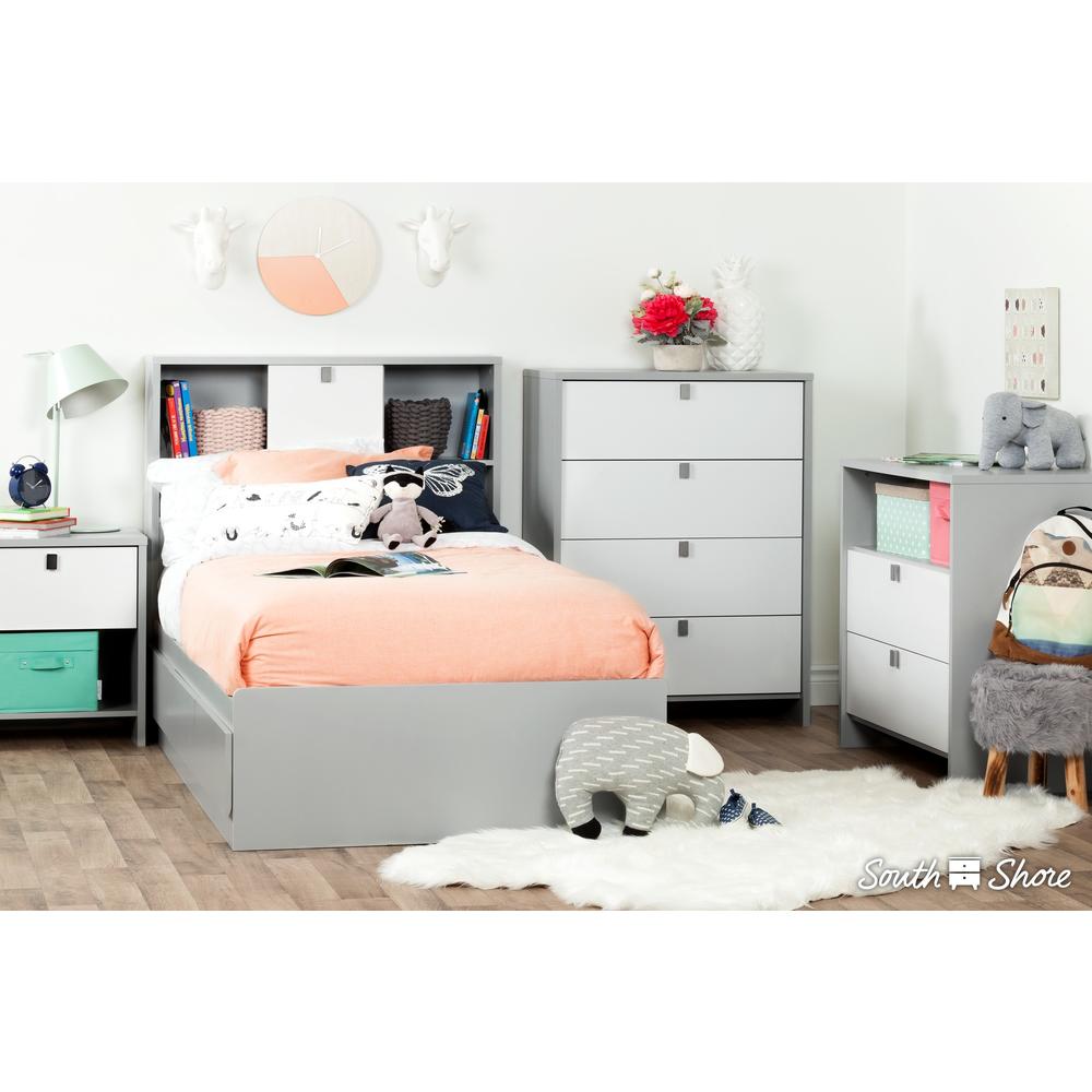 South Shore Cookie 1-Drawer Nightstand, Soft Gray and Pure White